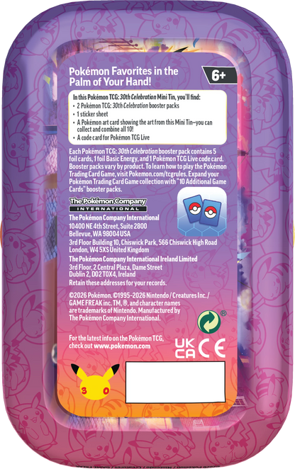 Pokémon TCG 30th Celebration Mini Tin Display (10 Tins)